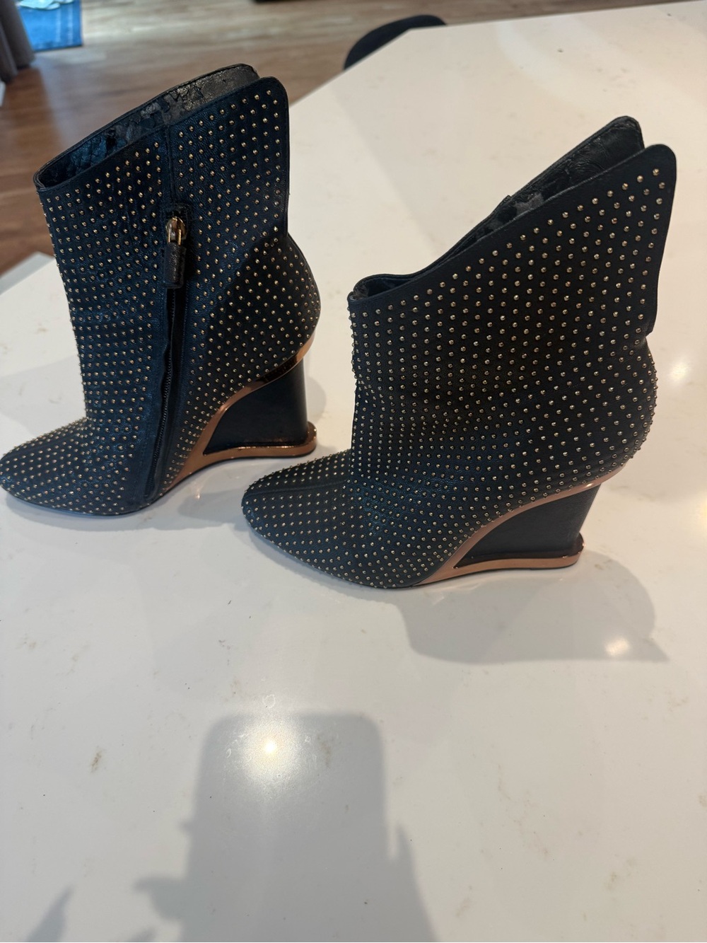 BCBGMaxAzria Black Studded Wedge Ankle Boots